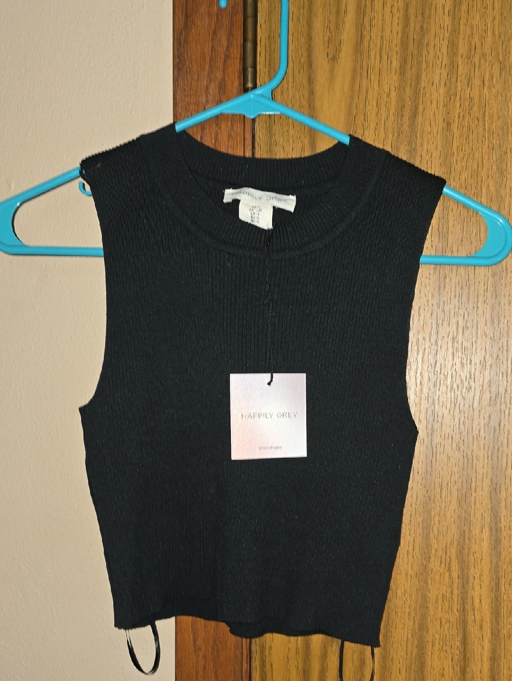 Happily Grey Black Ribbed Sleeveless Crop Top - Women